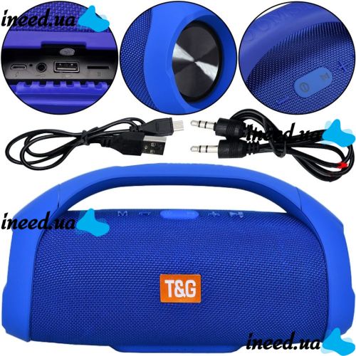 Large Wireless Music Speaker T&G Booms Box Big Blue with Handle, Portable Bluetooth Speaker Style T&G Boombox USB AUX for Android IOS