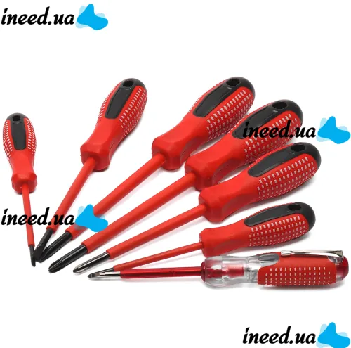 Набор диэлектрических отверток Screwdriver Set 7653 7 предметов, ручной комплект инструментов с диэлектрическим покрытием в чехле для защиты от тока