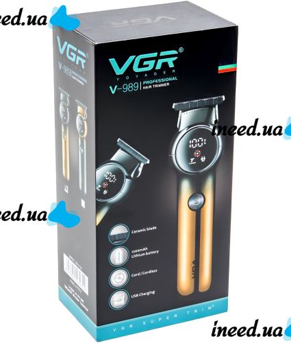 Аккумуляторная машинка для стрижки волос VGR V-989 5W 3 сменные насадки, беспроводной мужской триммер для окантовки бороды и усов с LED дисплеем USB