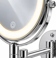 Frap F6108 20 cm Cosmetic Wall Mirror for Makeup and Shaving, Swivel Mirror with LED Lighting and 3× Magnification Wall Makeup Mirror M1002