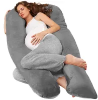 Momcozy Pregnancy Pillow PP101 80x120 cm—an orthopedic pillow for pregnant women, U-shaped for sleeping and relaxing, with back and belly support—Gray