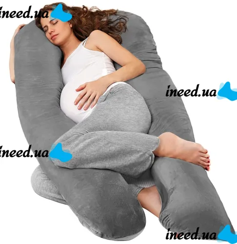 Momcozy Pregnancy Pillow PP101 80x120 cm—an orthopedic pillow for pregnant women, U-shaped for sleeping and relaxing, with back and belly support—Gray