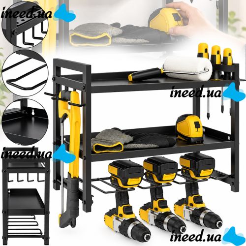 Carro MZY-856 3-Tier Wall-Mounted Tool Organizer, Metal Hanging Shelf for Storing Power Tools and Accessories in the Garage
