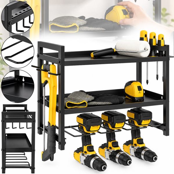 Carro MZY-856 3-Tier Wall-Mounted Tool Organizer, Metal Hanging Shelf for Storing Power Tools and Accessories in the Garage