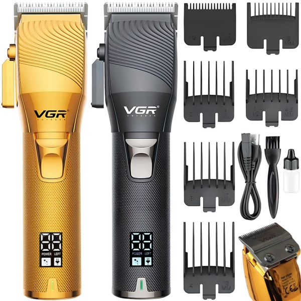 VGR V-280 cordless men's beard and mustache trimmer with interchangeable attachments and USB LED display