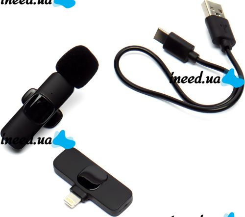 Бездротовий петличний мікрофон K9-IP з Lightning для смартфона IOS з прищіпкою на одяг, петличка з шумозаглушенням для блогера до 20 м K9 Чорна
