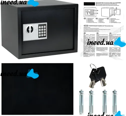 Electronic safe Malatec S8799 with 2 keys for storing money and valuables, furniture mini safe with electronic code and key Black