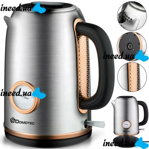 Electric kettle Domotec MS-7849 for 1.7L tabletop disk electric kettle Domotec 2200W with thermometer and automatic unplugging