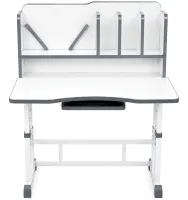 Bambi JU-5129 Convertible Children's Desk and Chair Set—Height-Adjustable Desk and Chair with Shelves and Backpack Holder, 26X-158, Gray