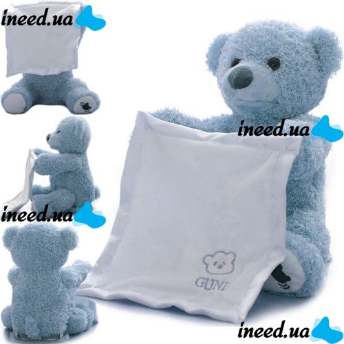 М'яка дитяча іграшка Peekaboo Bear Плюшевий ведмедик 33 см музичний інтерактивний грає в хованки говорить ведмідь від 6 місяців Пікабу Блакитний