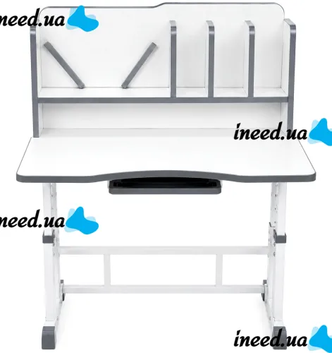 Bambi JU-5129 Convertible Children's Desk and Chair Set—Height-Adjustable Desk and Chair with Shelves and Backpack Holder, 26X-158, Gray