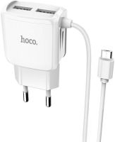 Сетевое зарядное устройство Hoco C59A 2USB адаптер USB с цельным кабелем MicroUSB блок питания на 2 порта для зарядки телефонов 15W 220V 2.4A Белый