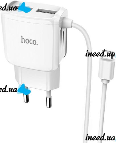 Сетевое зарядное устройство Hoco C59A 2USB адаптер USB с цельным кабелем MicroUSB блок питания на 2 порта для зарядки телефонов 15W 220V 2.4A Белый