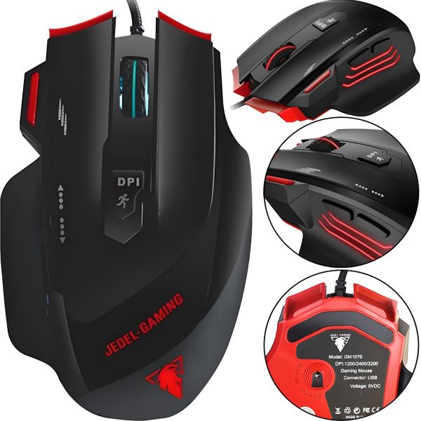 Игровая проводная компьютерная мышка Jedel GM1070 Black с RGB подсветкой для ПК, Геймерская USB мышь для компьютера и ноутбука 96493 Черная