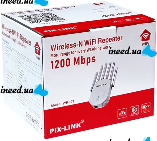 Бездротовий WI-FI ретранслятор Repeater Pix-Link LV-WR60T підсилювач сигналу до 300 Мбіт з WLAN ретранслятор розширювач діапазону вай фай роутера 6 антен