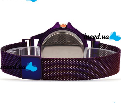 Жіночий наручний годинник Flower Diamond Rotation Watch Purple WJ-8052 з обертовим роторним циферблатом і ремінцем на магнітній застібці Фіолетові