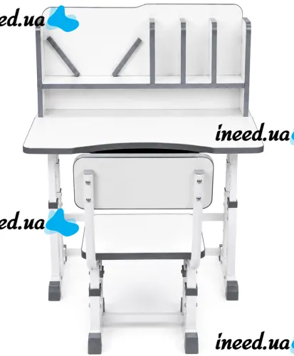 Bambi JU-5129 Convertible Children's Desk and Chair Set—Height-Adjustable Desk and Chair with Shelves and Backpack Holder, 26X-158, Gray