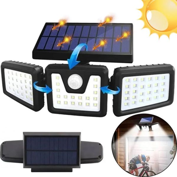 Уличный тройной фонарь Split Solar Wall Lamp FL-1725B на солнечной батарее с датчиком движения, Настенный аккумуляторный влагозащищенный светильник