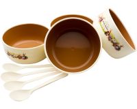 Set of Children's Plates with Bobby Rabbit Spoons 12.4x5.7 cm Plastic Tableware Set 8 Items 4 Deep Plates 4 Spoons for Children Bobby Rabbit