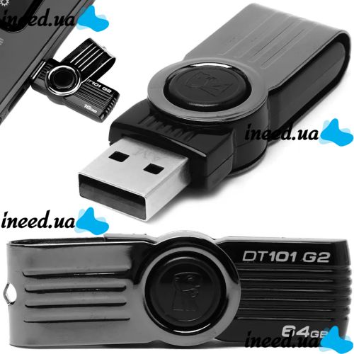 USB Flash 64GB флешка Kingston DataTraveler DT101 G2 флеш-накопичувач, карта пам'яті, USB-накопичувач для зберігання документів, фото та відео 64Гб