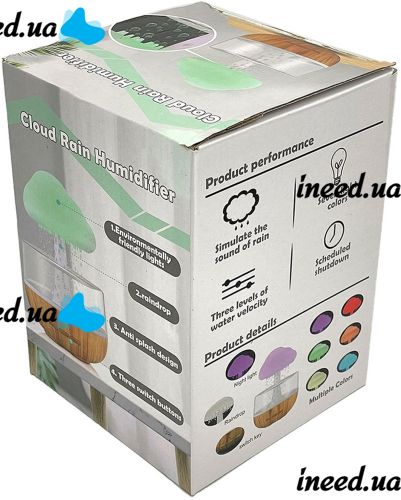 Акумуляторний зволожувач повітря нічник Гриб Cloud Rain Humidifier 300 мл настільний аромадифузор з ефектом дощу і RGB LED підсвічуванням USB
