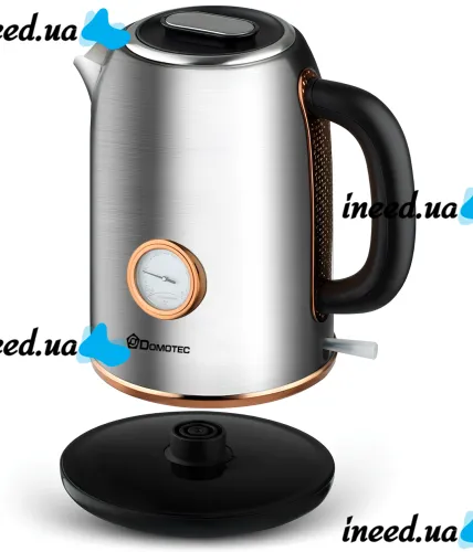 Electric kettle Domotec MS-7849 for 1.7L tabletop disk electric kettle Domotec 2200W with thermometer and automatic unplugging
