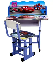 Bambi Disney Cars B-43507 Children's Desk and Chair Set: Lightning McQueen, Height-Adjustable Desk and Chair with Bookrest, Blue