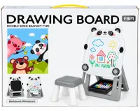 Детский двухсторонний мольберт Happy BLB-Toys FBP1 набор для рисования маркером и мелом, магнитная доска с табуретом для творчества от 3-х лет Серая