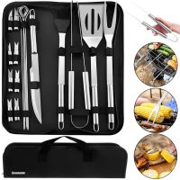 Kaminer BQ018 18 in 1 grill and barbecue utensil set for barbecue, fork tongs knife stainless steel skewers in Lesko case