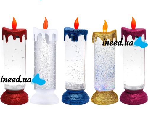 Нічник Свічка Romantic Candle H-86 декоративна Масляна Свічка зі снігом і блискітками, світильник зі світлодіодним LED підсвічуванням на батарейках RGB