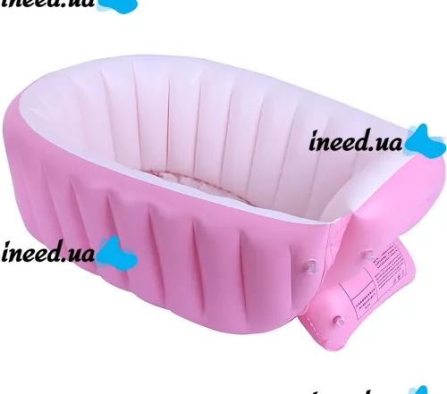Надувная детская ванна для купания Intime Baby Bath Tub JS033 противоскользящая ванночка с подушкой, сливом и насосом для малышей Розовая YT-226A