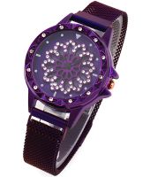 Жіночий наручний годинник Flower Diamond Rotation Watch Purple WJ-8052 з обертовим роторним циферблатом і ремінцем на магнітній застібці Фіолетові