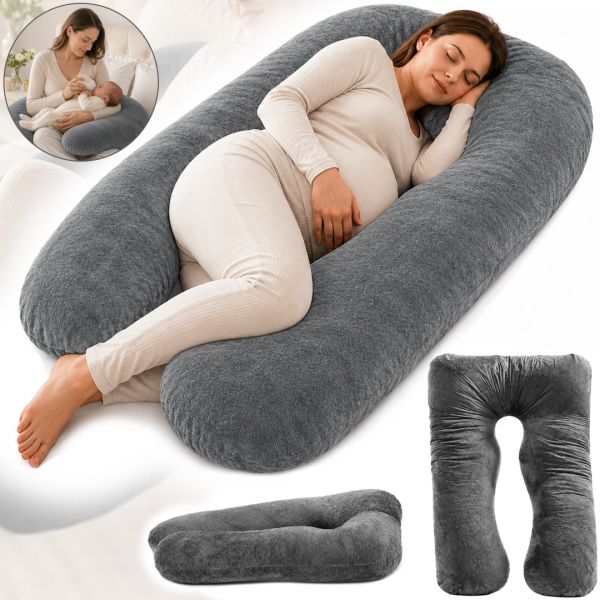 Momcozy Pregnancy Pillow PP101 80x120 cm—an orthopedic pillow for pregnant women, U-shaped for sleeping and relaxing, with back and belly support—Gray