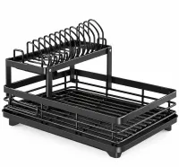 BauTech MA-336 Two-Tier Dish Dryer: Countertop Organizer with Automatic Drain Tray, 2-Tier Rack for Drying and Storage