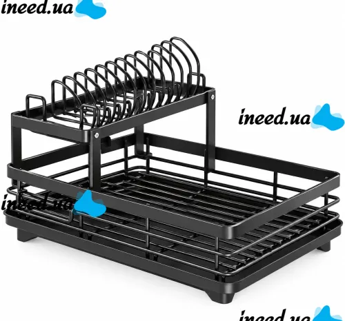 BauTech MA-336 Two-Tier Dish Dryer: Countertop Organizer with Automatic Drain Tray, 2-Tier Rack for Drying and Storage