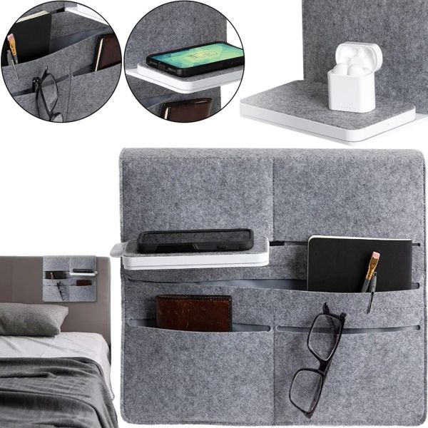 Фетровый органайзер для хранения мелочей Wireless Charge Bed Caddy подвесной тканевый чехол, прикроватная сумка с карманами для пульта и мелочей