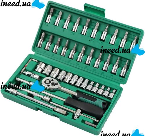 Набір ключів з тріскачкою для авто 46 інструментів Tool Set в кейсі комплект автоінструментів головок біт для машини в пластиковій валізі 24Х12. 5 см