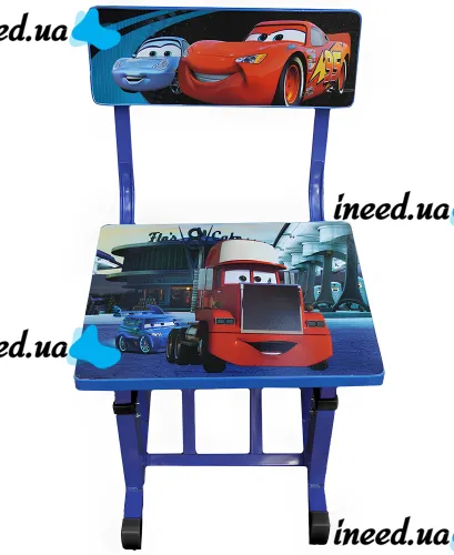 Bambi Disney Cars B-43507 Children's Desk and Chair Set: Lightning McQueen, Height-Adjustable Desk and Chair with Bookrest, Blue