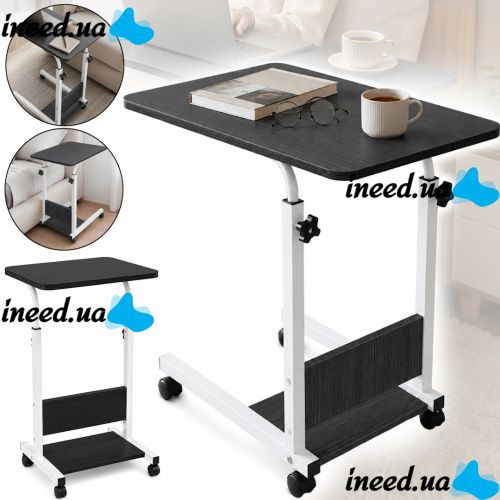 Dujeff HN-640 Bedside Coffee Table on Wheels—Side Table with Rectangular Top and Adjustable Height, 60 x 40 x 80 cm, Gray