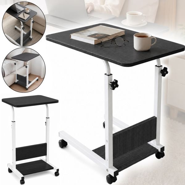 Dujeff HN-640 Bedside Coffee Table on Wheels—Side Table with Rectangular Top and Adjustable Height, 60 x 40 x 80 cm, Gray