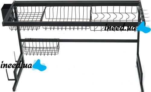 Сушарка для зберігання посуду над раковиною Storage Shelf Sink Rack XL - 738 двоярусна полиця для сушіння, настільний органайзер на мийку XY-6203 Чорний