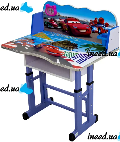 Bambi Disney Cars B-43507 Children's Desk and Chair Set: Lightning McQueen, Height-Adjustable Desk and Chair with Bookrest, Blue