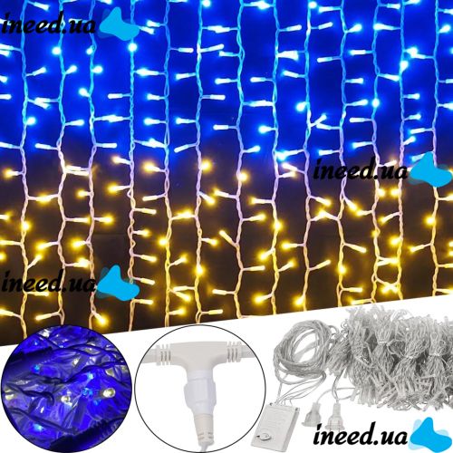 Indoor LED Garland Waterfall Flag of Ukraine 2x2 m 160 LED Diodes Blue Yellow Patriotic Garland Curtain Xmas 8 Modes from USB