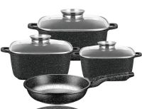Кухонний набір посуду Bellmax Cookware Set BM - 132 3 казана і сковорода для приготування їжі , каструлі з кришками і гранітним покриттям 9 предметів