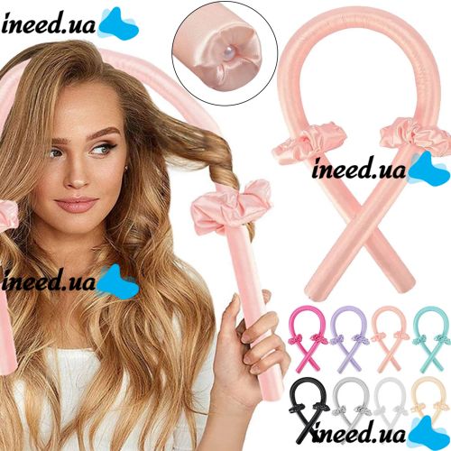 Satin soft Reclaire curlers for self-styling with elastic bands and a hairpin, a soft ribbon for cold curling, a kerlik headband for curls