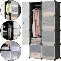 Складной шкаф органайзер для вещей Storage Cube Cabinet MP-28-51 76Х37Х146 см пластиковая тумба на 8 секций полочка для одежды и обуви Черная MP28-51