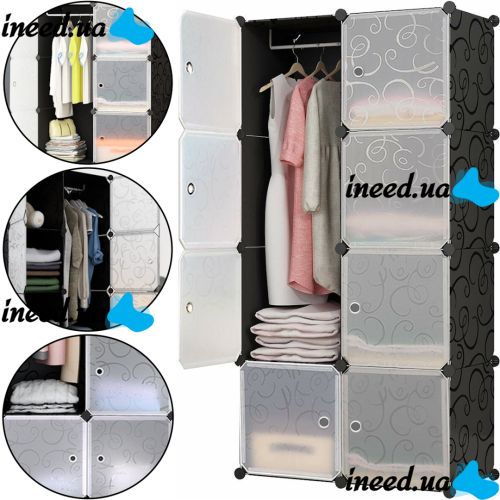 Складной шкаф органайзер для вещей Storage Cube Cabinet MP-28-51 76Х37Х146 см пластиковая тумба на 8 секций полочка для одежды и обуви Черная MP28-51