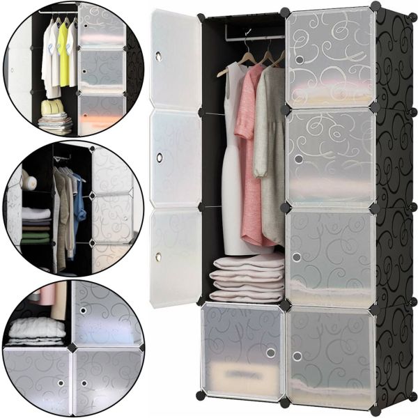 Складной шкаф органайзер для вещей Storage Cube Cabinet MP-28-51 76Х37Х146 см пластиковая тумба на 8 секций полочка для одежды и обуви Черная MP28-51