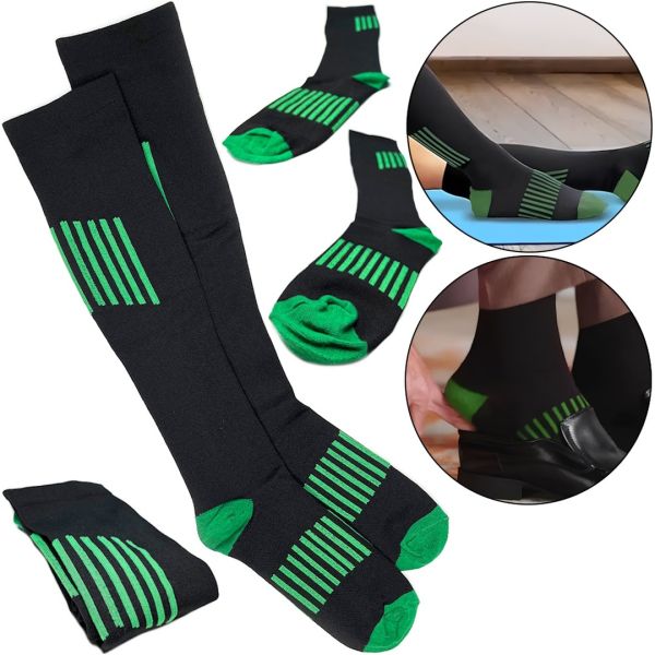 Компрессионные гольфы Smart Cyompression Socks высокие облегающие антиварикозные гетры, лечебные чулки от варикоза 2 класс компрессии Черные S/M