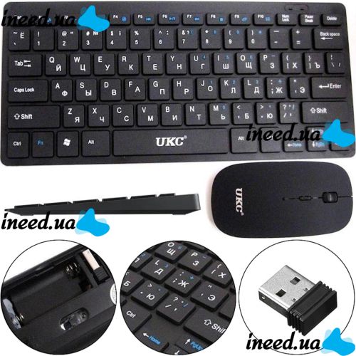 Комплект бездротова ультратонка Bluetooth клавіатура і миша UKC WI1214 Black набір 2 в 1 для ПК комп'ютера ноутбука з USB адаптером 2.4 GHz Чорний